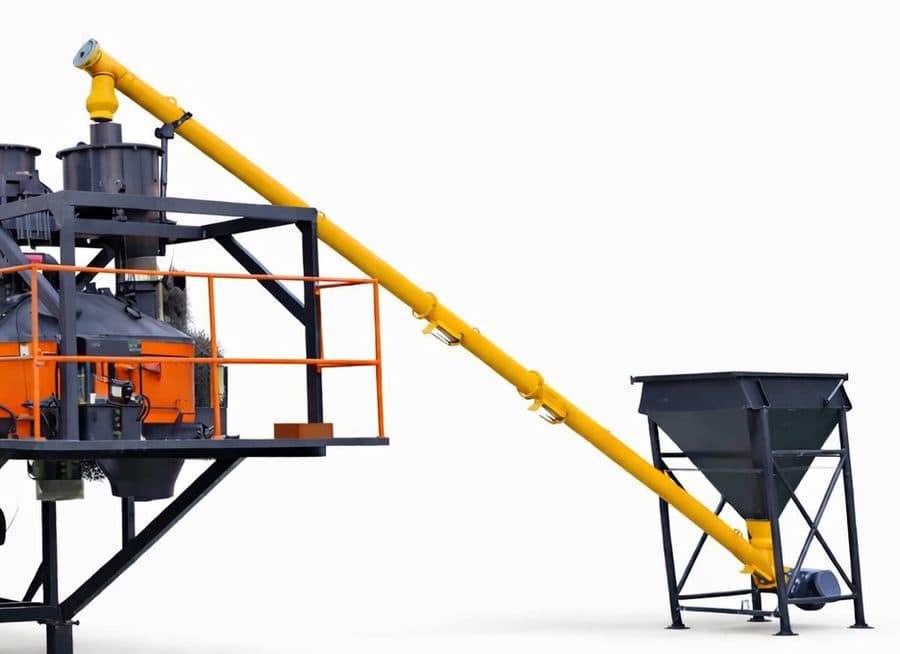 Cement screw conveyor and feeding hopper beside a Rockmix plant
