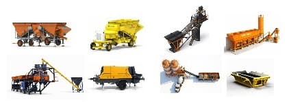 Rockmix range of products: mobile, mini mobile, compact and stationary concrete batching plants, wet mix macadam plant, concrete pump and precast moulds